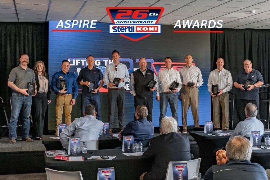 Stertil-Koni Aspire Award recipients being honored at the company’s recent annual Distributor Meeting in the Netherlands
